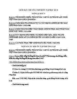 Giới hạn chương trình ôn tập học kì II môn Lịch sử Lớp 9